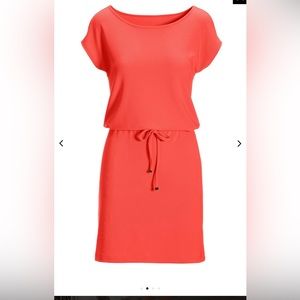 Boston Proper Beyond Travel Drawstring Waist Short dress in Coral, size XS